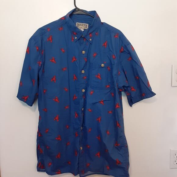 Duluth Trading Lobster Crab Hawaiian Shirt Size Medium Blue Short Sleeve - Picture 1 of 9